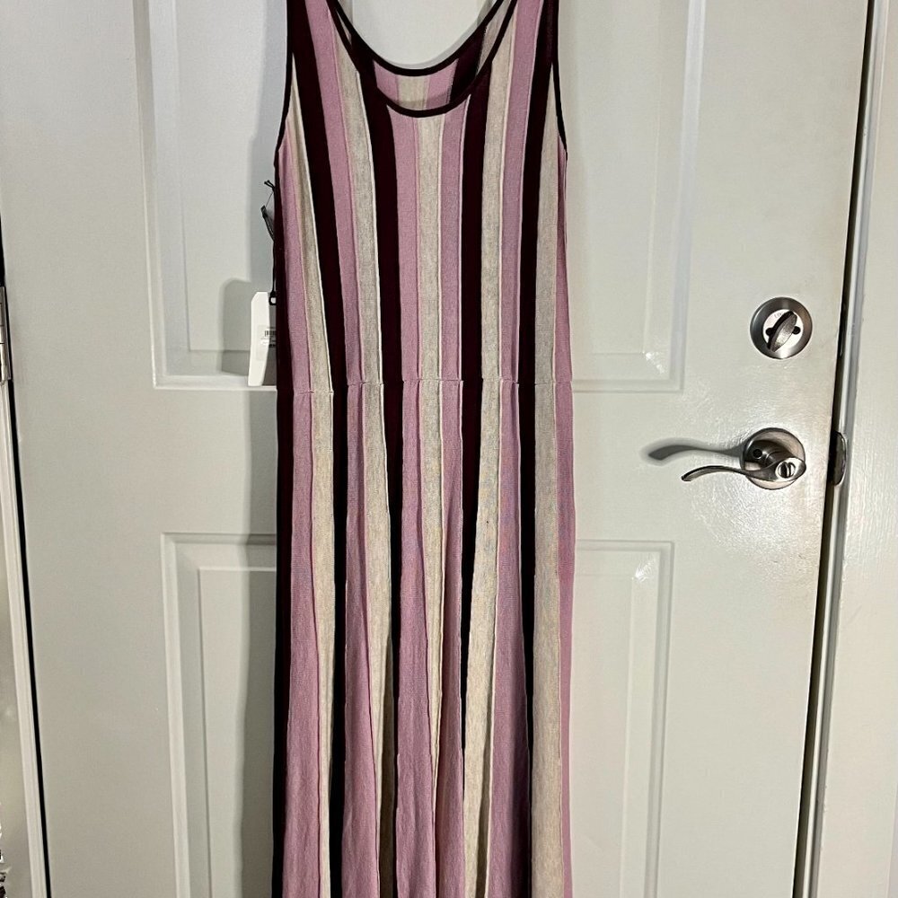 NWT Leith Striped Fit & Flare Burgundy Fudge Combo Knit Dress SZ M